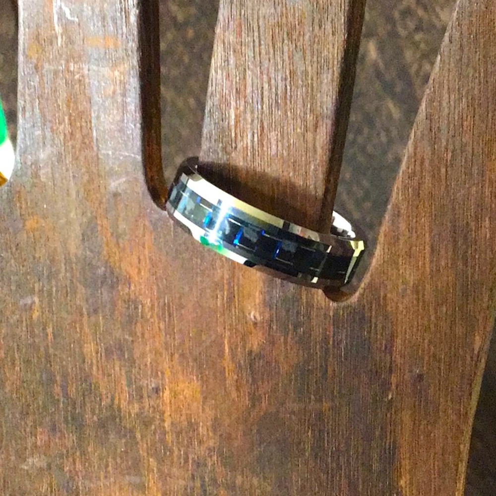 UNISEX Blue Carbon Fiber Tungsten Band Ring